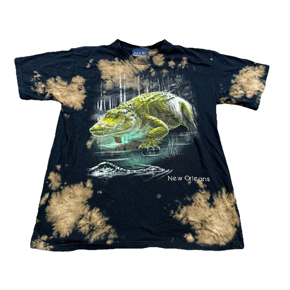 New Orleans Y2K Grunge All Over Print Graphic‎ Shirt S Youth XL Crocodile Retro